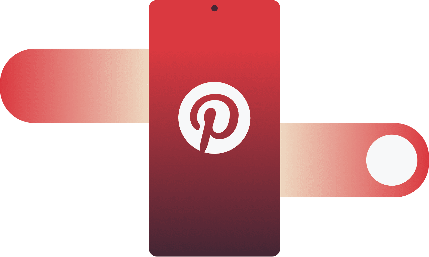 Pinterestin logo mobiililaitteessa, jonka läpi pyyhkäisyliike kulkee.